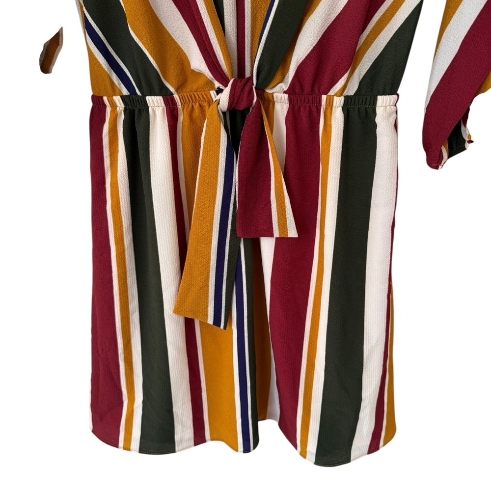 Charming Charlie 2010s Striped Multicolor 3/4 Sleeve Tie Front Dress Size Small - Picture 4 of 5
